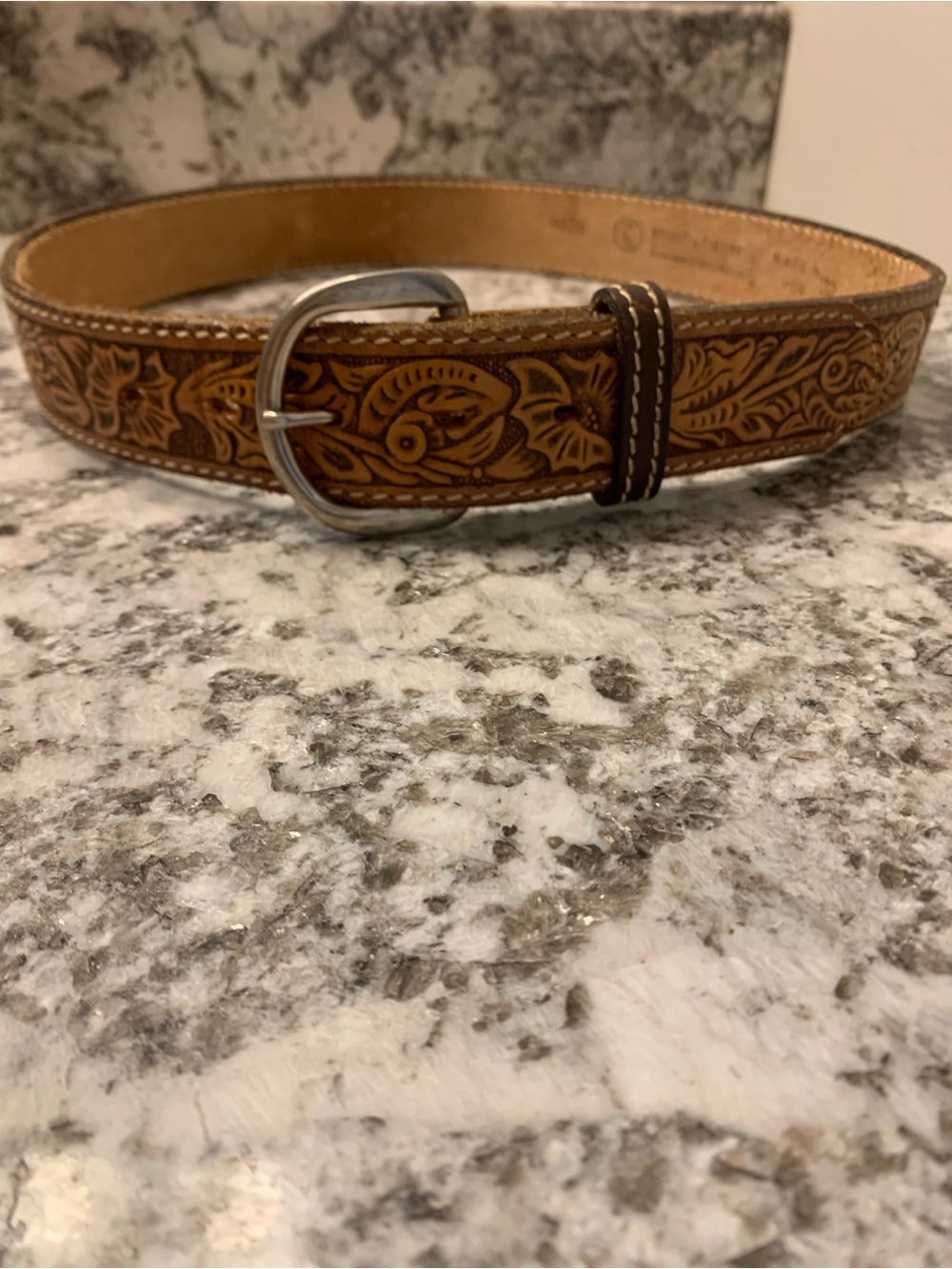 Stamped Western Leather Belt with Name sz 32